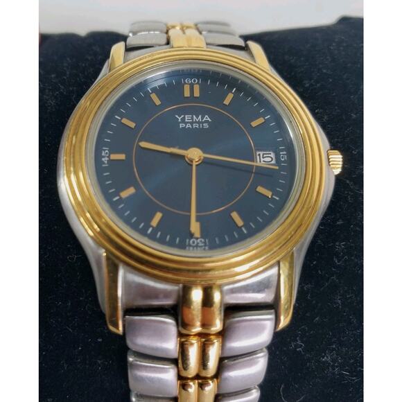 Yema Paris Watch Men Gold & Silver Tone 50M Date Steel 8" VR4Q269 MVT Quartz - Picture 7 of 11